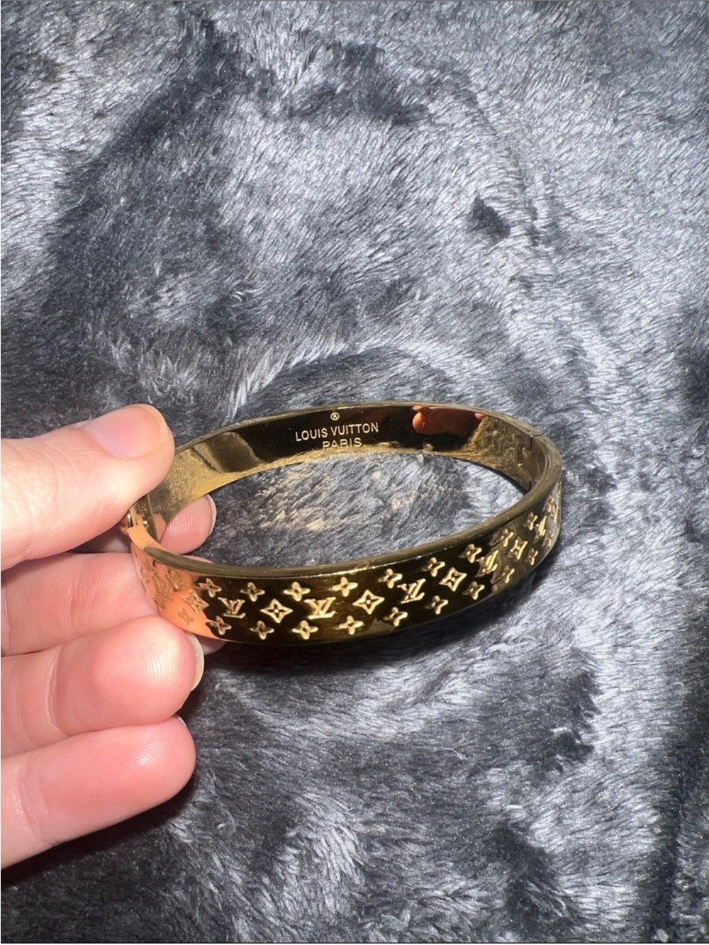 Louis Vuitton Gold Monogram Engraved Bangle Bracelet
